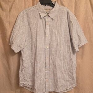 Van Heusen Light Blue and White Plaid Short Sleeve Button-Down Shirt